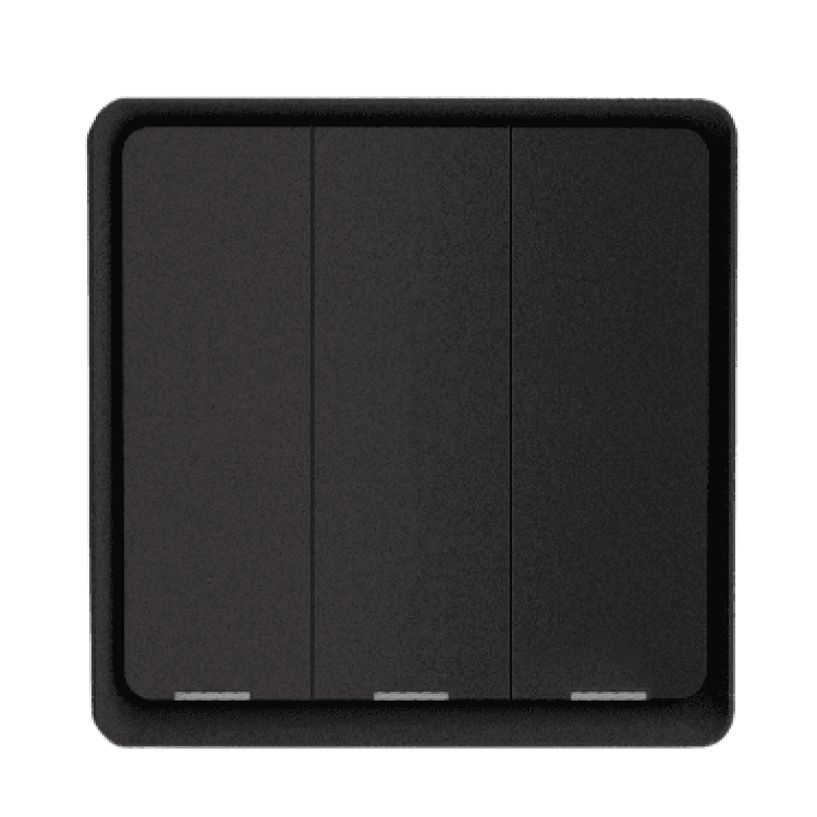 A imagem mostra uma caixa e um interruptor inteligente de parede da marca "Moes". A caixa, à esquerda, é de cor bege e branca, com o nome "Moes" no topo, seguido por "Smart Switch". Abaixo, há uma imagem do produto, um interruptor retangular com três botões dispostos verticalmente. O texto na caixa destaca alguns recursos principais do produto, como: No neutral wire required (Não é necessário fio neutro) No capacitor required (Não é necessário capacitor) Zigbee connection (Conexão ZigBee) Ao lado da caixa, à direita, está o interruptor físico, que tem um design moderno e minimalista. Ele é predominantemente branco e retangular, com um botão central destacado, grande e retangular, para controle. O interruptor e elegante, projetado para integrar-se a sistemas de automação residencial Zigbee.